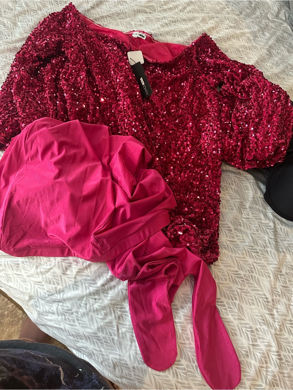 Fashion Nova pink and pink Sequin dress/shirt Top